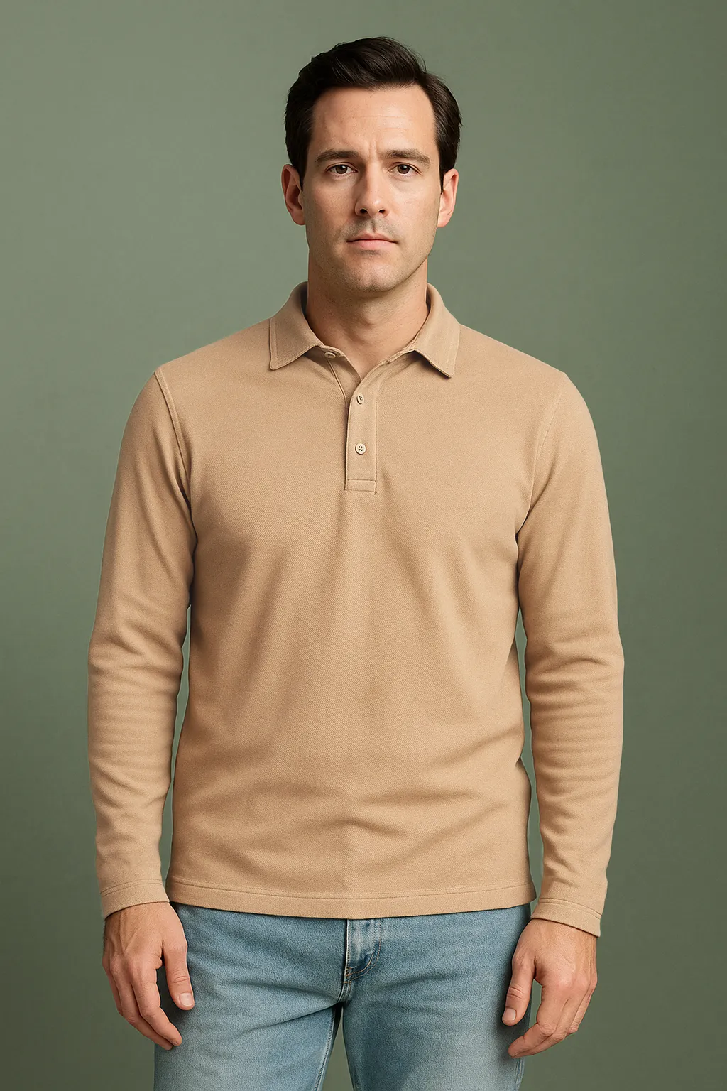 Light Fit EZS Aria Beige Long Sleeve Polo
