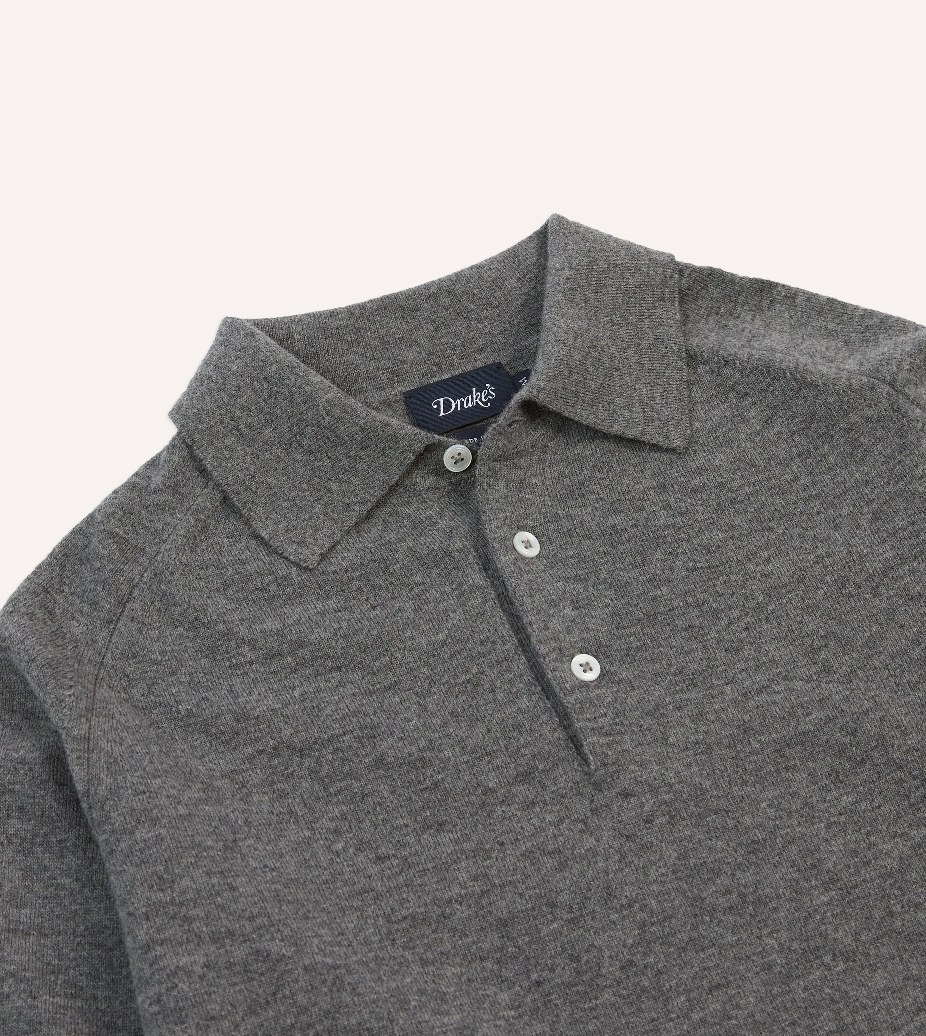 Grey Alpaca Wool Knitted Polo Seamless Sleeve Construction