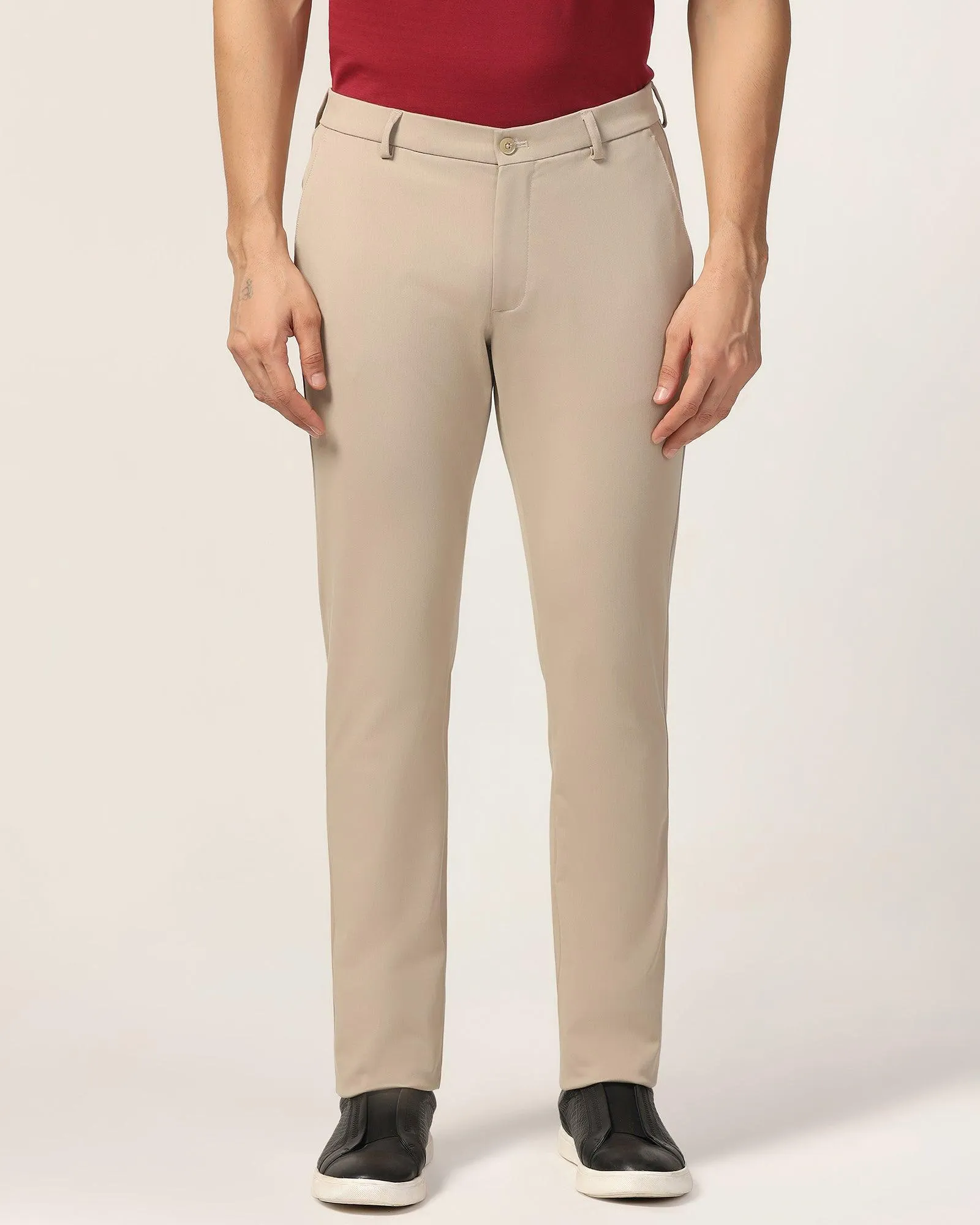 Tailored Silhouette Slim Fit B-91 Casual Beige Solid Khakis - Vring