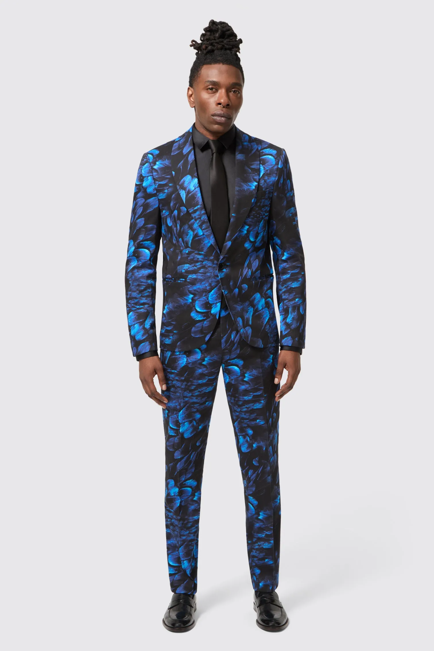 Heron Slim Fit Blue Floral Cotton Trousers Metal Core Diamond Soul