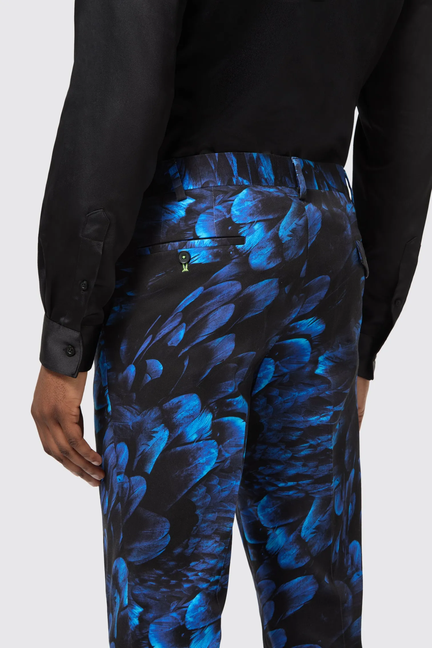 Kind Soul Heron Slim Fit Blue Floral Cotton Trousers