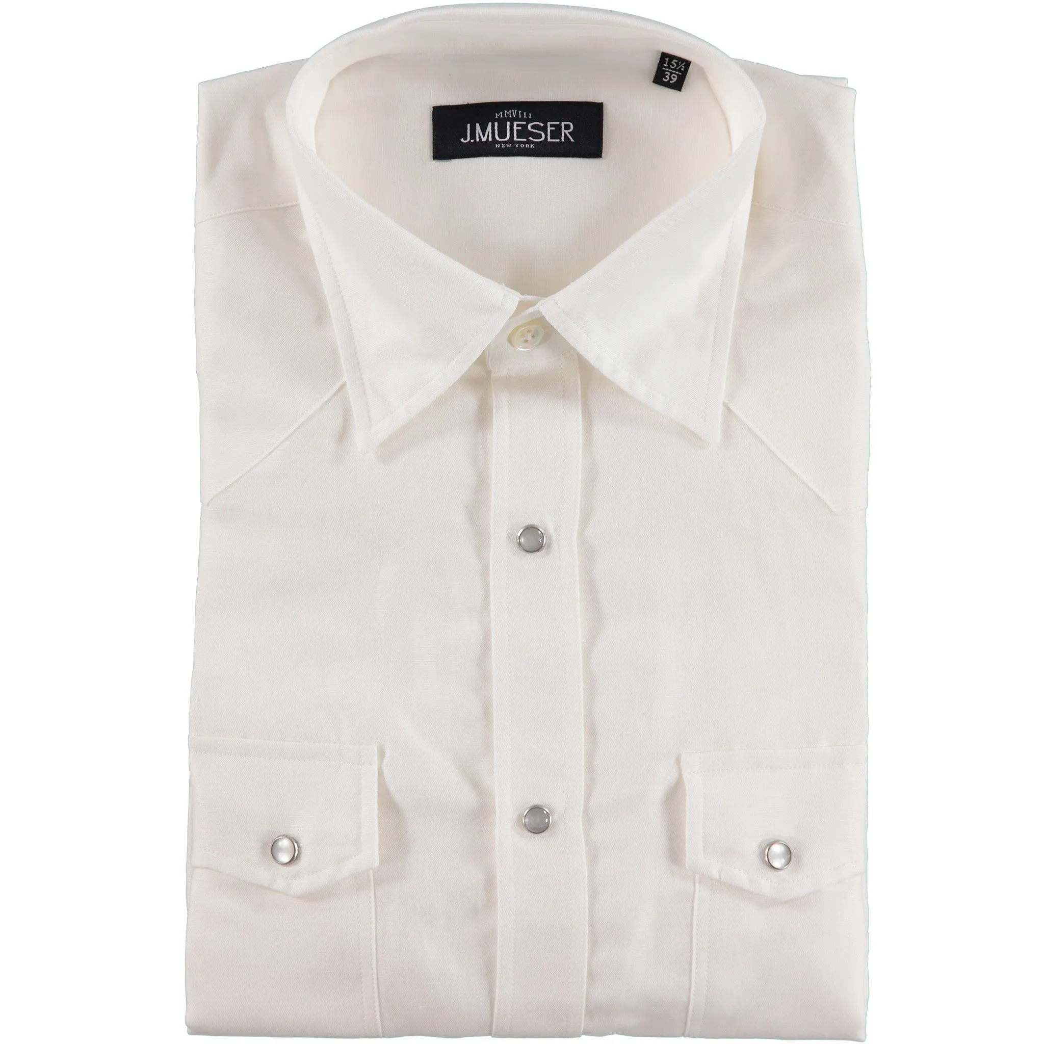 White Cotton Linen Neapolitan Pearl Snap Shirt ReflectiveTrimDetails