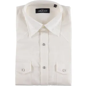 White Cotton Linen Neapolitan Pearl Snap Shirt ReflectiveTrimDetails