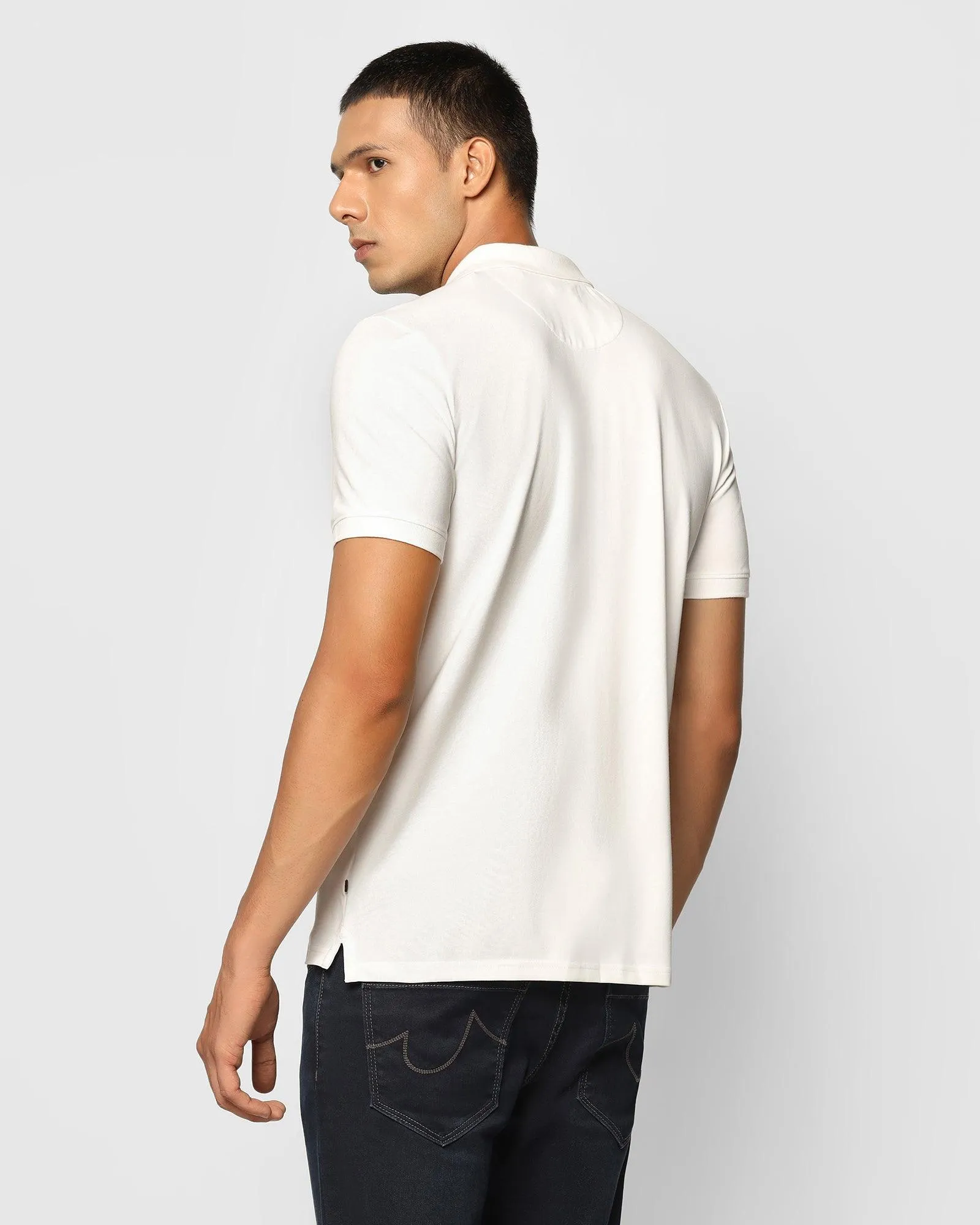 Garment Washed Finish White Must Haves Solid Polo - Yukii
