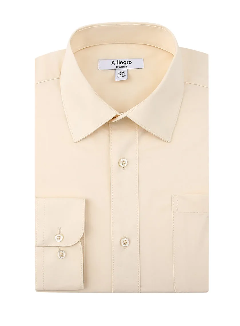 Smooth Texture Waffle Weave Classic Regular Fit Cotton Convertible Cuff Dress Shirt Beige R-S100