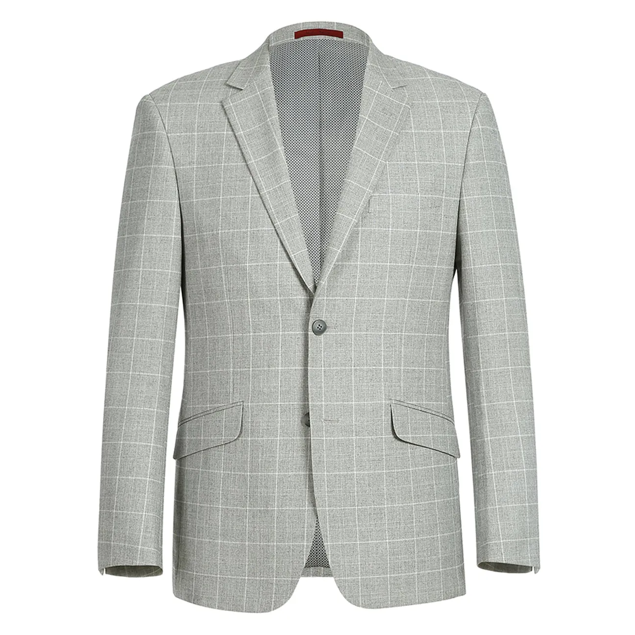 Alessandro Vitello by Renoir Light Gray Slim Fit Notch Lapels Check Blazer 294-10 Eco Friendly Dye RipResistant Reinforcement