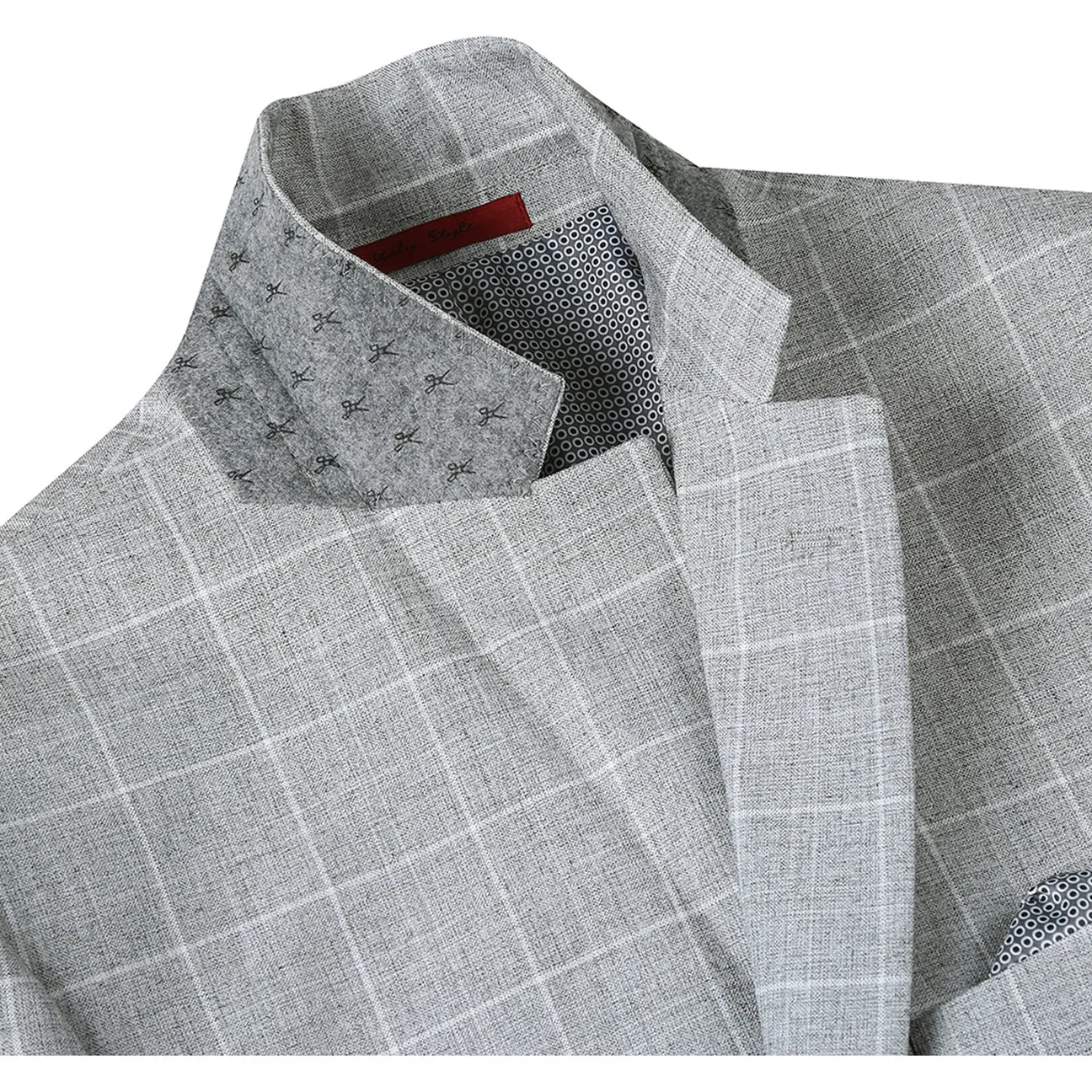 Alessandro Vitello by Renoir Light Gray Slim Fit Notch Lapels Check Blazer 294-10 Layered Cuff System Down Filled