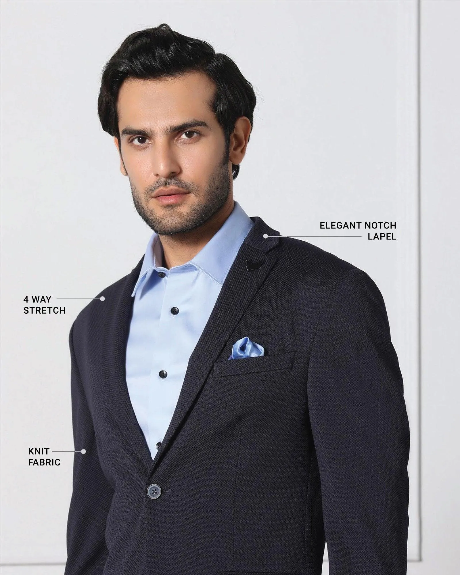 Must Haves Formal Navy Textured Blazer - Japson Reinforced Elbows All Day Fit