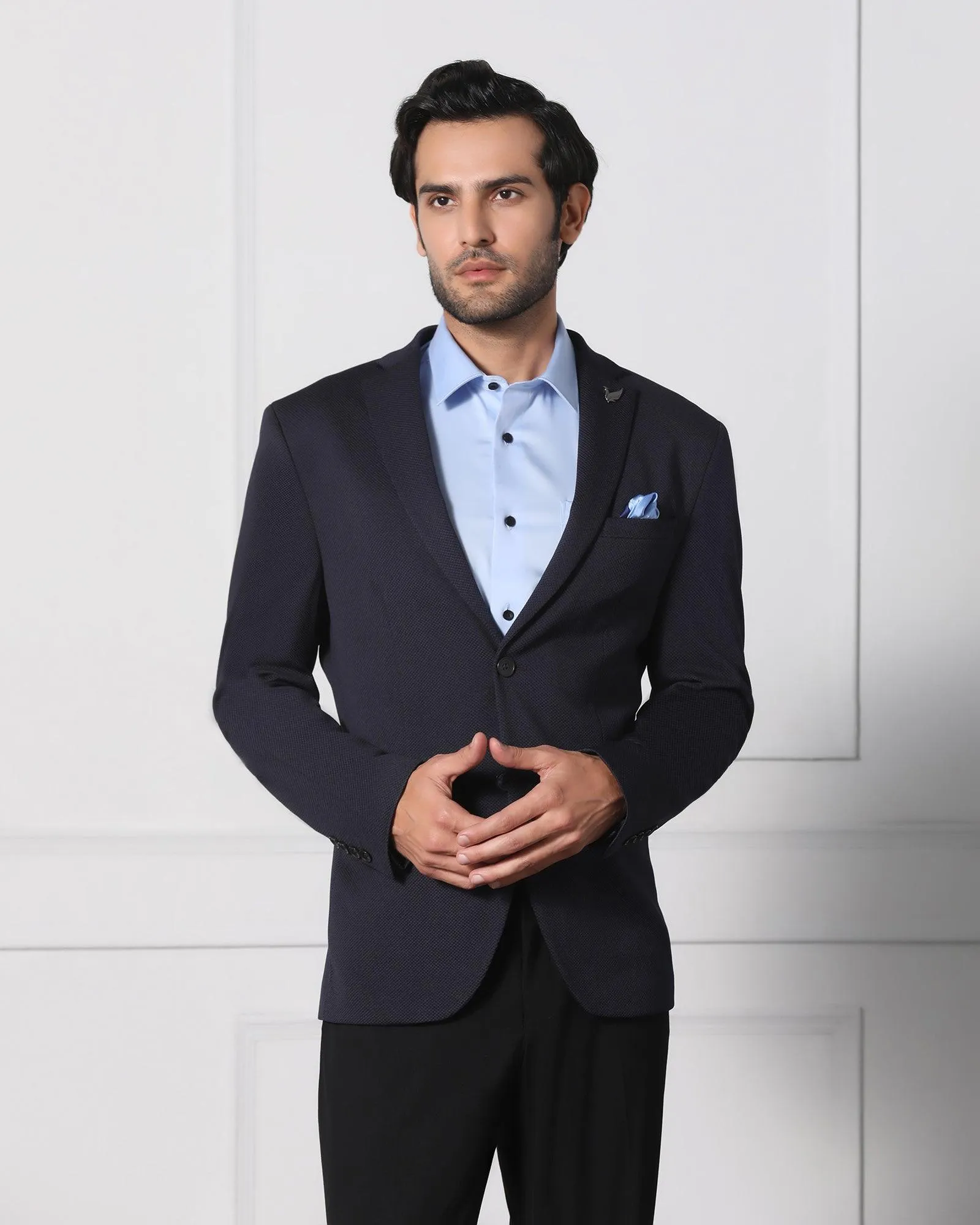 Must Haves Formal Navy Textured Blazer - Japson ElasticWaistband