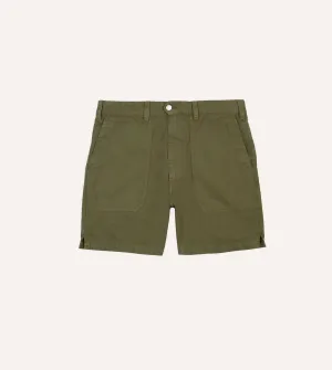 beach shorts Olive Cotton-Linen Herringbone Fatigue Shorts