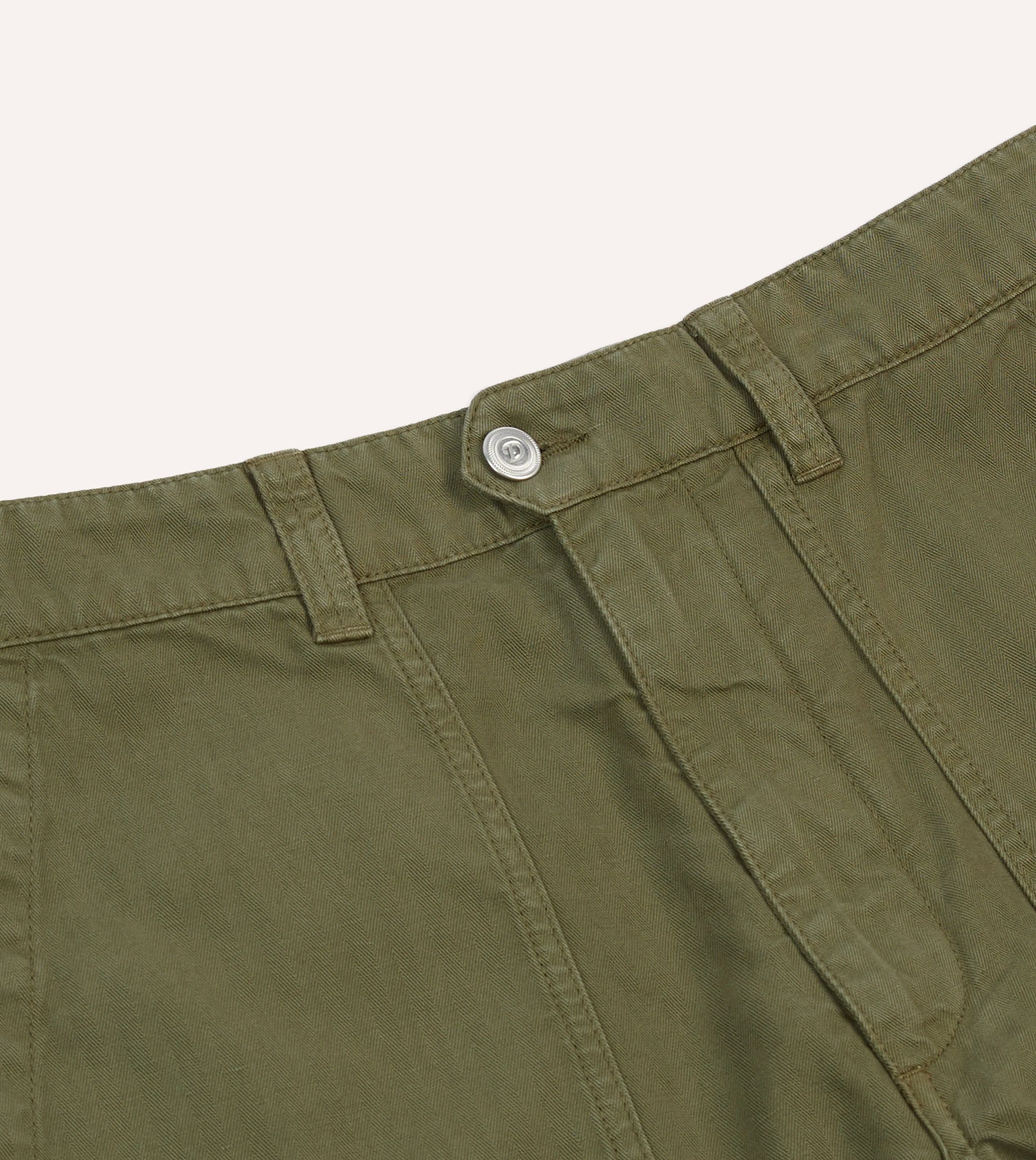 Concert wear Olive Cotton-Linen Herringbone Fatigue Shorts