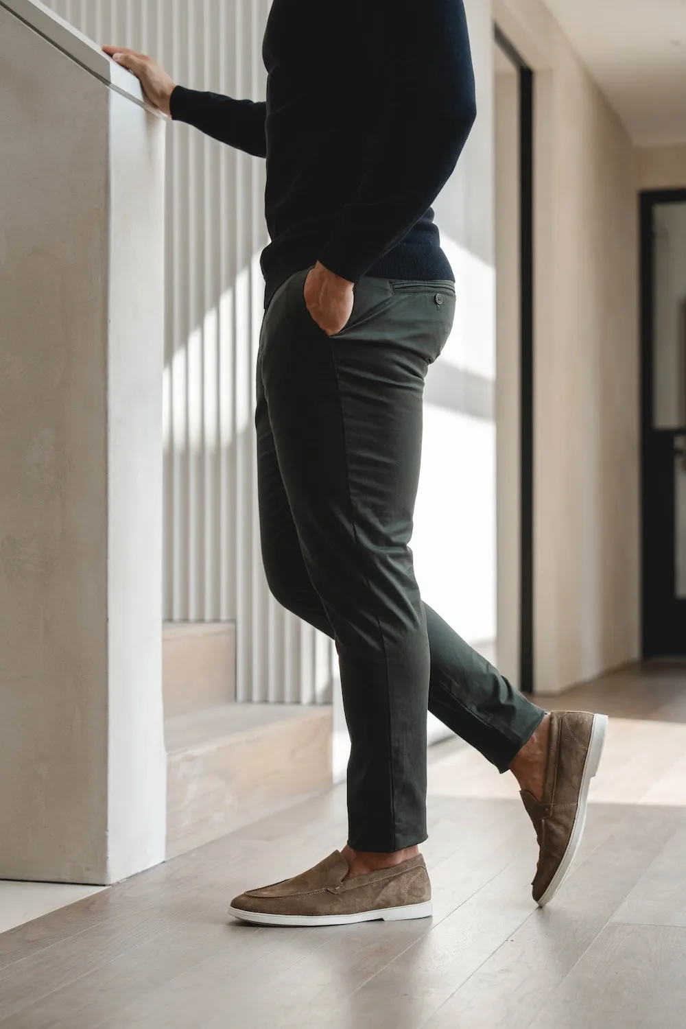 Athletic Fit Cotton Stretch Chino Pants in Dark Khaki Office Appropriate Premium Quality