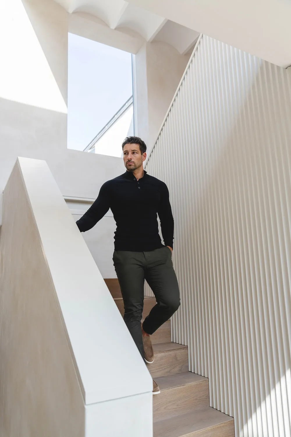 Athletic Fit Cotton Stretch Chino Pants in Dark Khaki Flexible Durability Soft Support