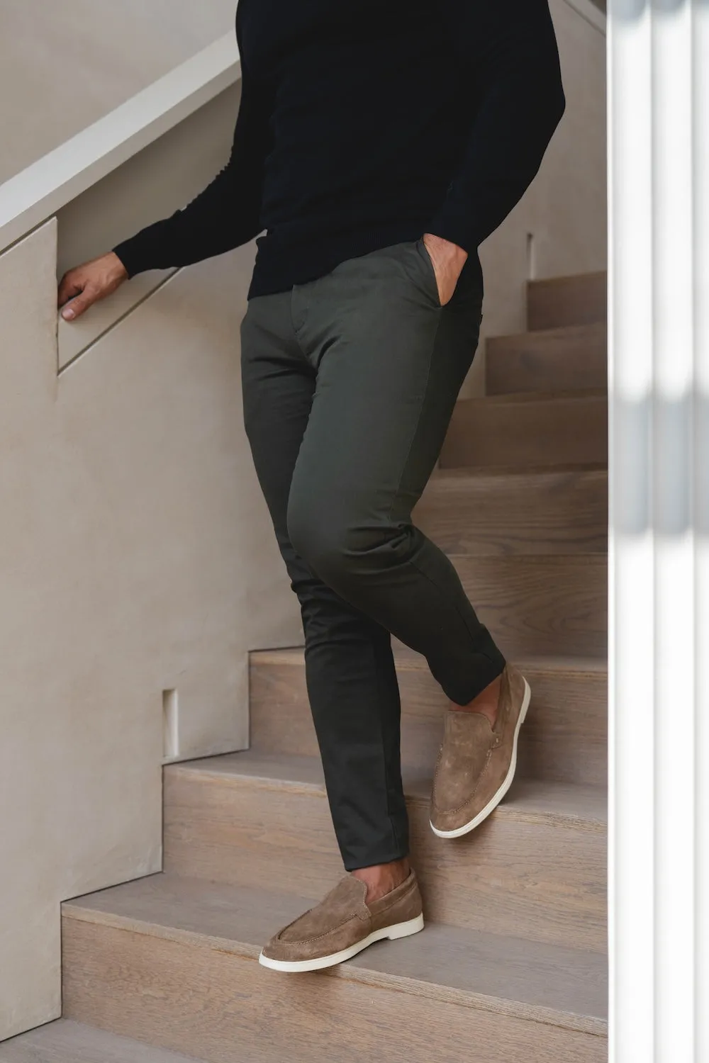 Athletic Fit Cotton Stretch Chino Pants in Dark Khaki All Occasion