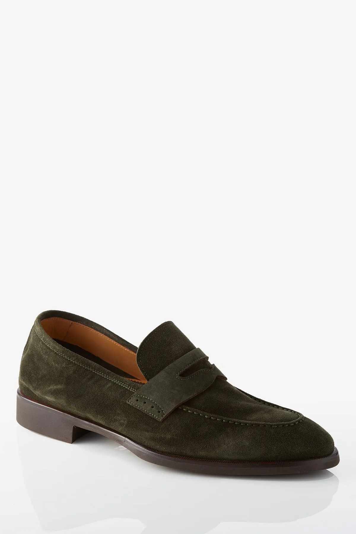 Shock Guard Airflow channels David August Suede Penny Loafer in Loden Green
