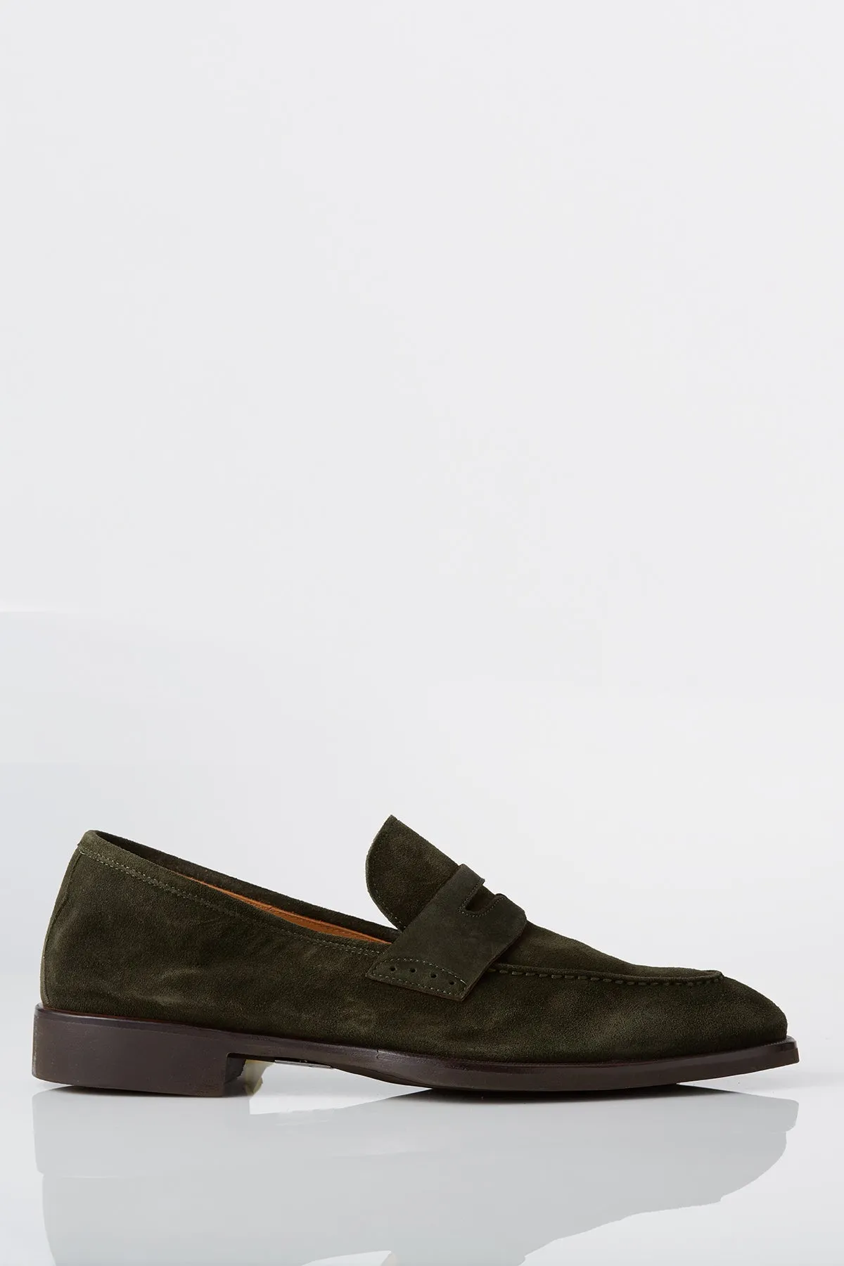 David August Suede Penny Loafer in Loden Green Tech Glow Fight Mode