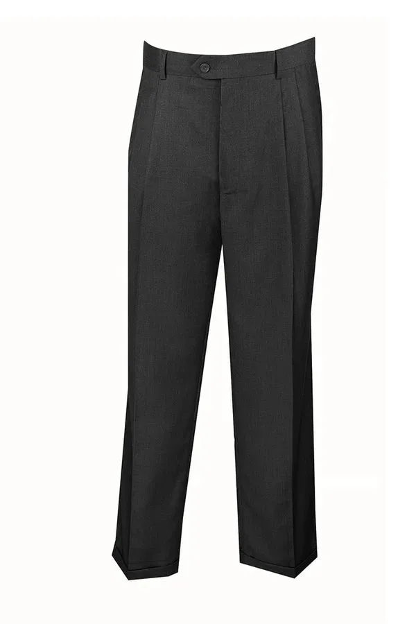 Quick Access Zippers Lightweight Material Notions Collection: Men's Dress Pants Regular Fit Double Pleated with Cuffs in Charcoal
