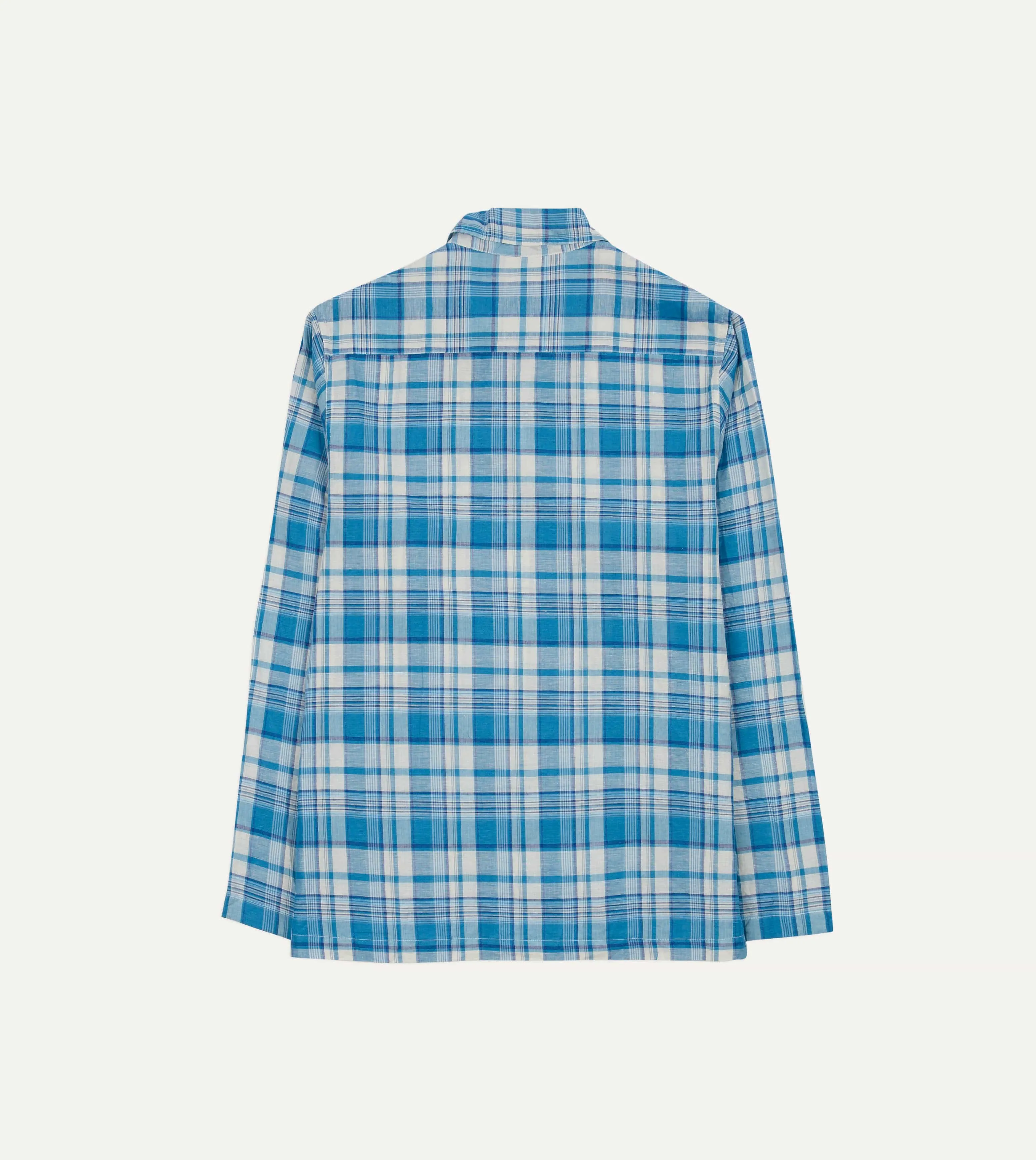 Blue Madras Check Linen Smock Shirt Subtle pattern