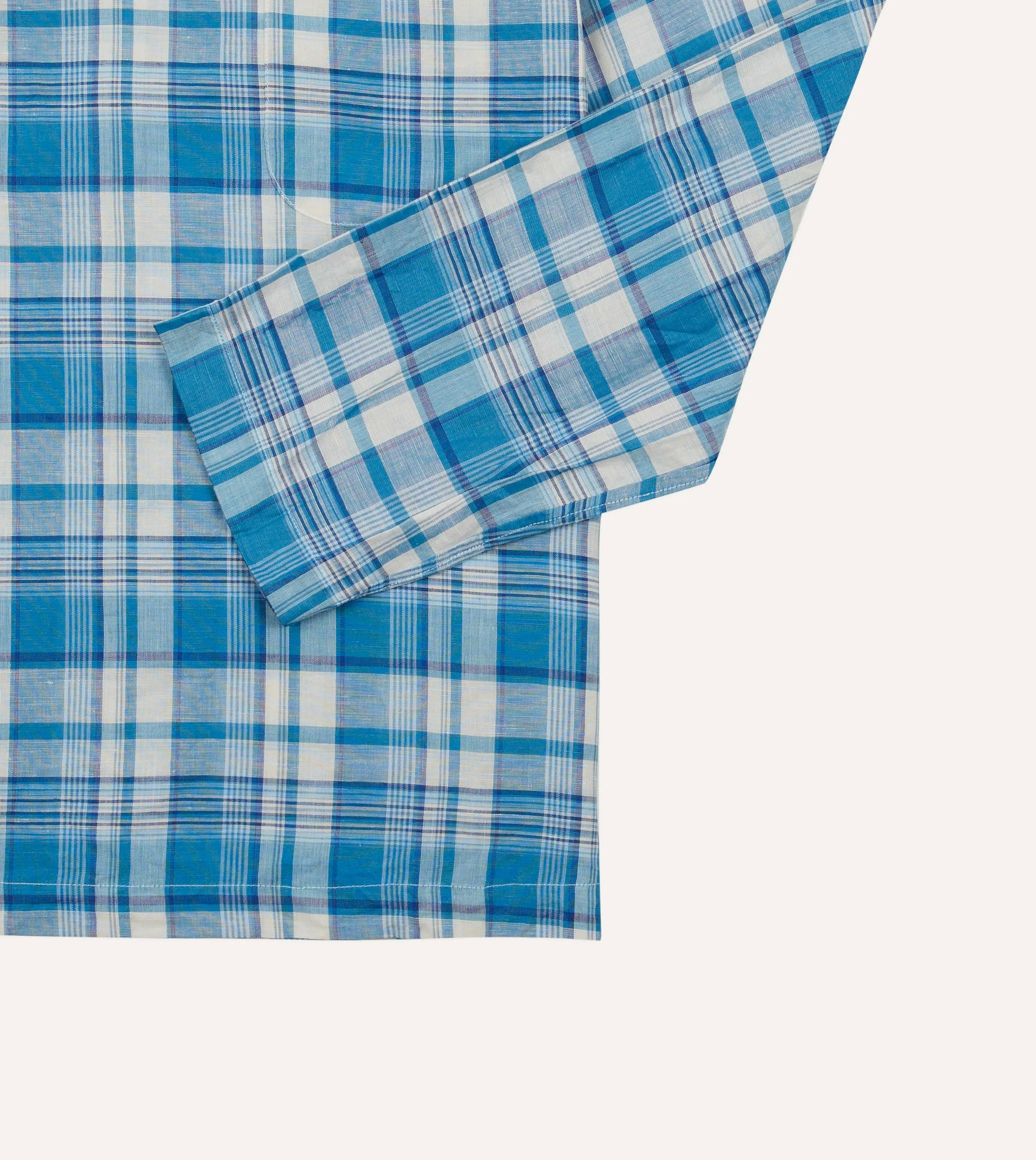 Blue Madras Check Linen Smock Shirt High-Quality Material
