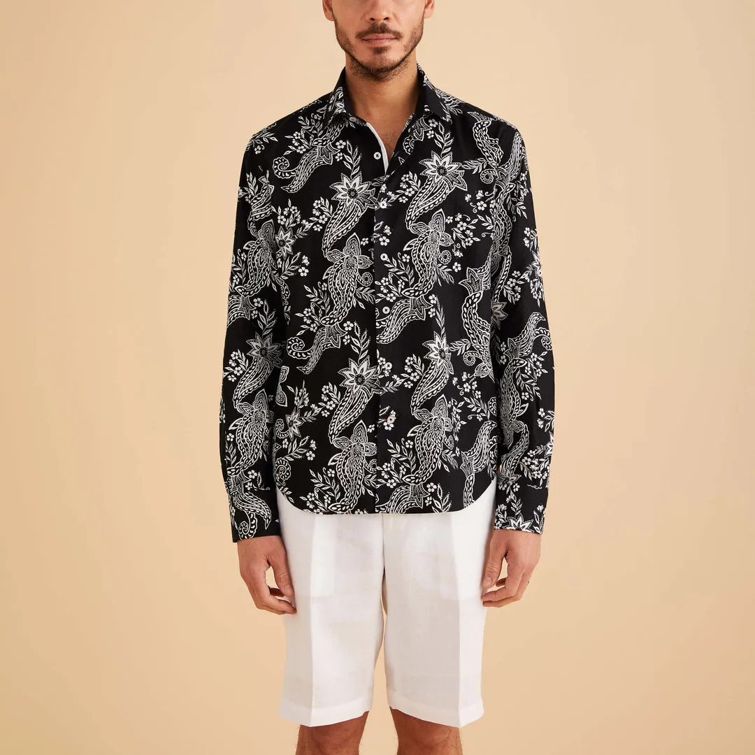Opaque Core Craft Edge Inserch LS Paisley Print Linen Shirt LS2915-00149 White/Black