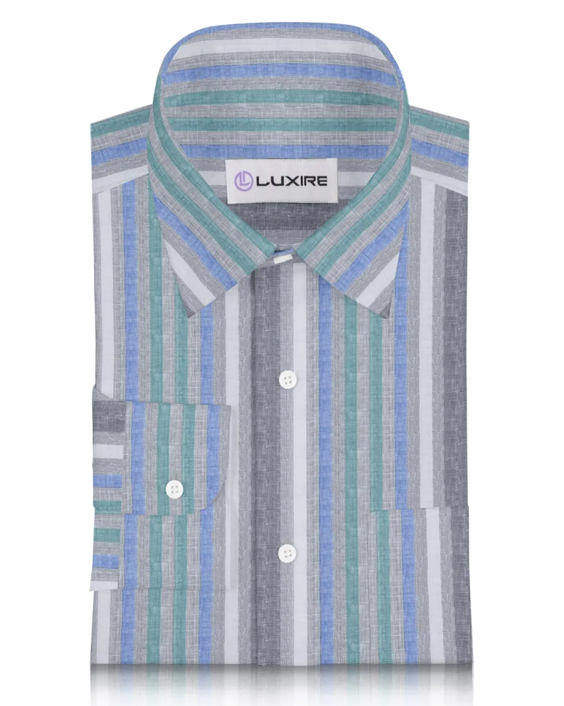 Smooth Line Linen: Green Blue White Tape Stripes On Grey Madras Shirt