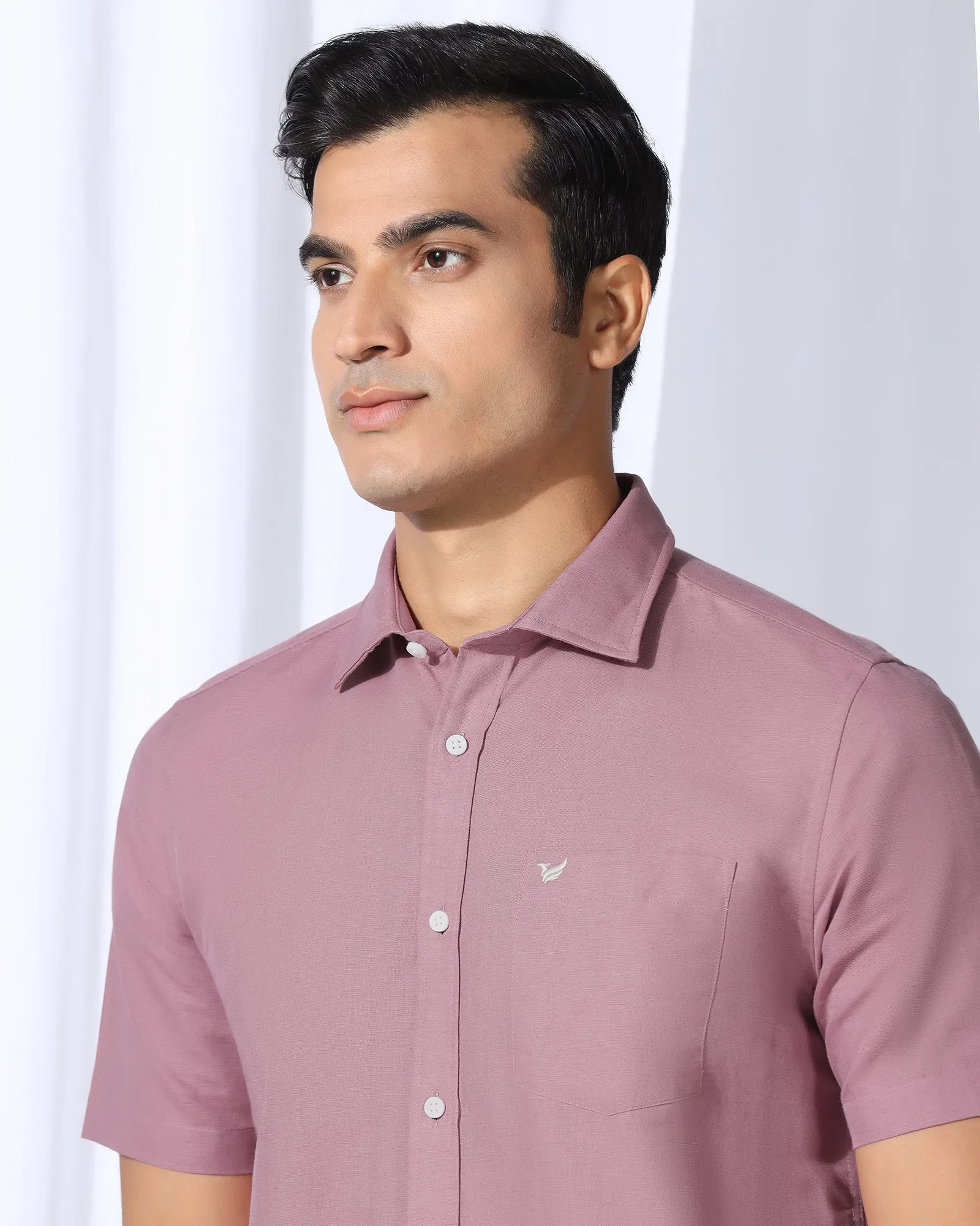 Cool Comfort Linen Casual Half Sleeve Pink Solid Shirt - Salmon