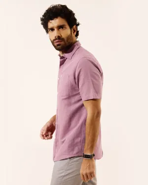 Linen Casual Half Sleeve Pink Solid Shirt - Salmon Pullover Design