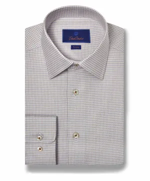 David Donahue Trim Fit Twill Check Dress Shirt in Sky/Dune Street Style