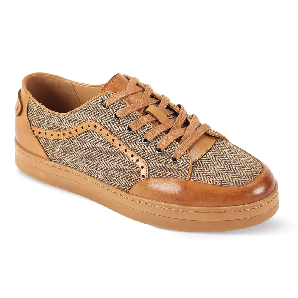 TonyTweed Collection: Tan Tweed and Leather Lace-Up Sneaker Easy Comfort