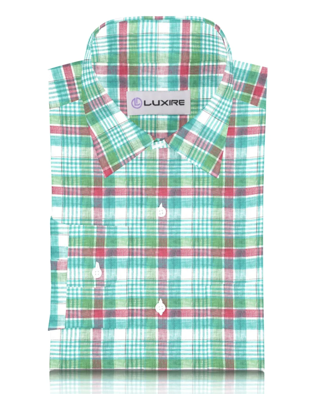 Cool Frame Sharp Look Green Red Madras Linen Shirt