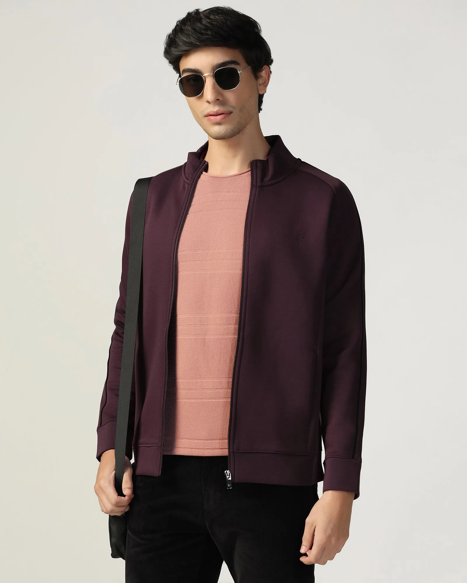 ElasticWaistband Shape Hug High Neck Fig Solid Sweatshirt - Decy