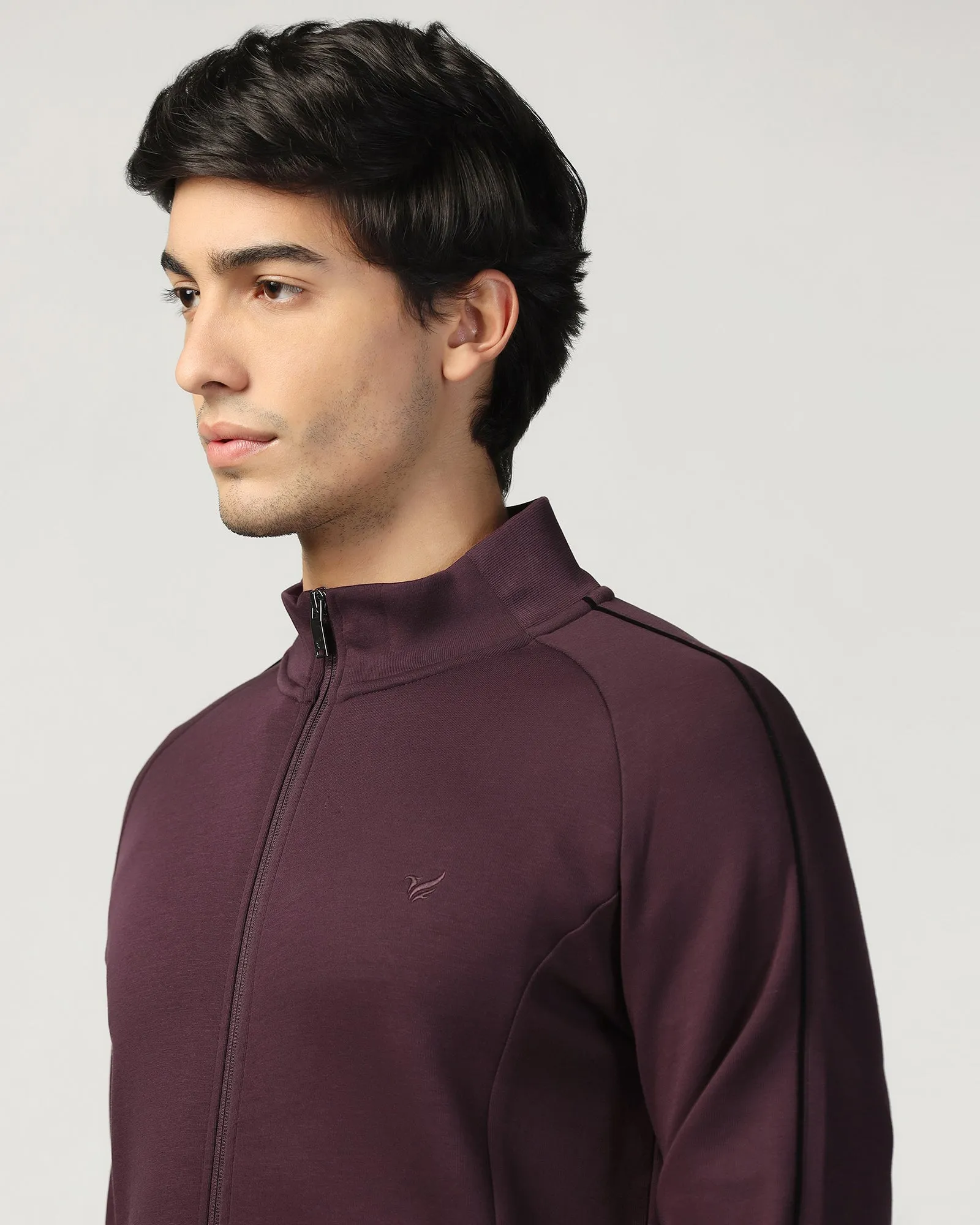 Boho Light High Neck Fig Solid Sweatshirt - Decy