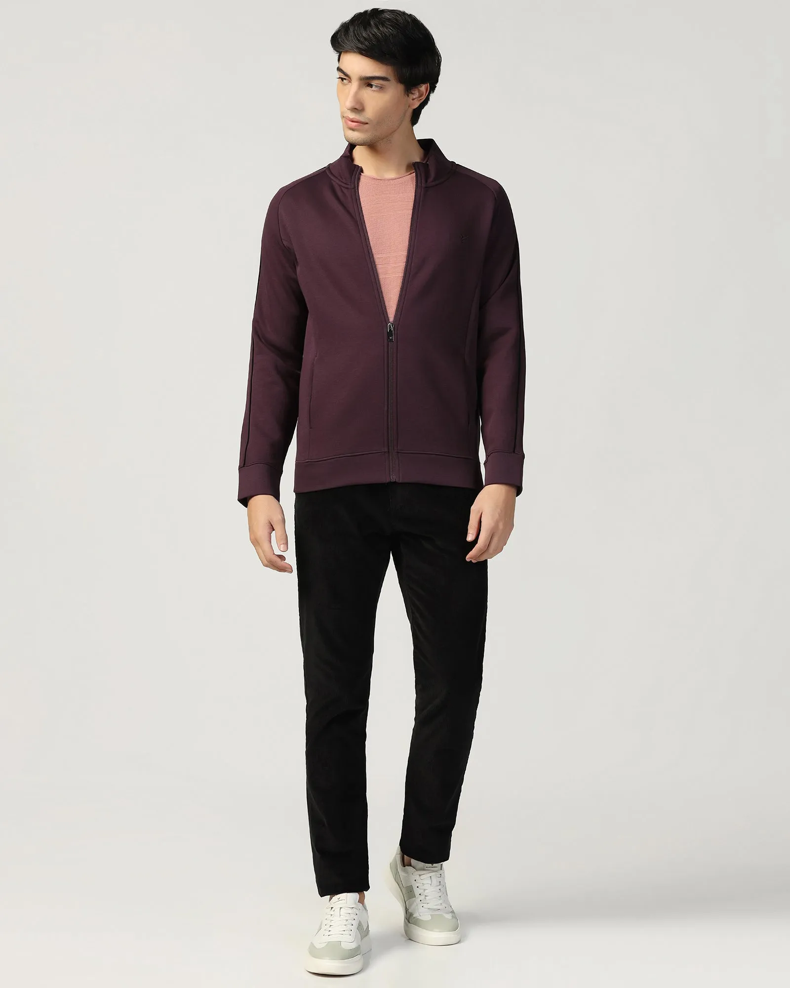 High Neck Fig Solid Sweatshirt - Decy WrinkleResistant StretchWaistband