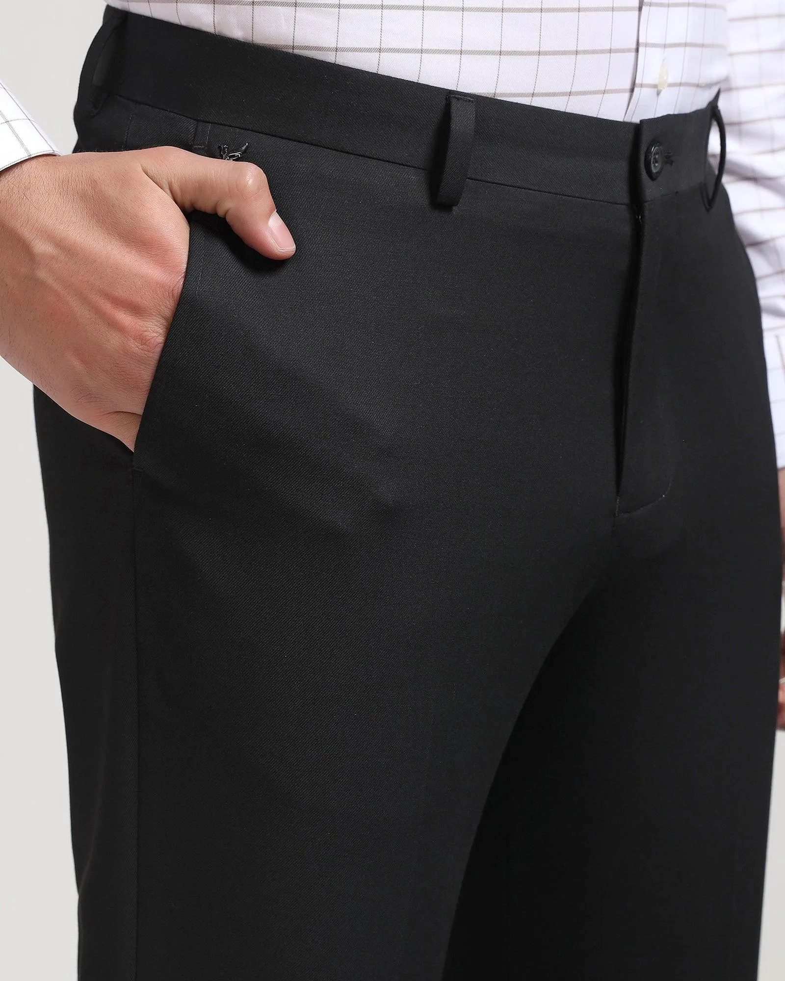 High Durability Thread Straight B-90 Formal Black Solid Trouser - Himalayan