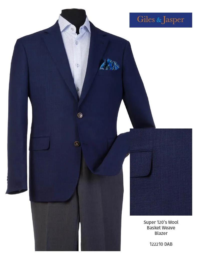 Travel Street Style Giles & Jasper Super 120's Wool Basketweave Sportcoat in Navy