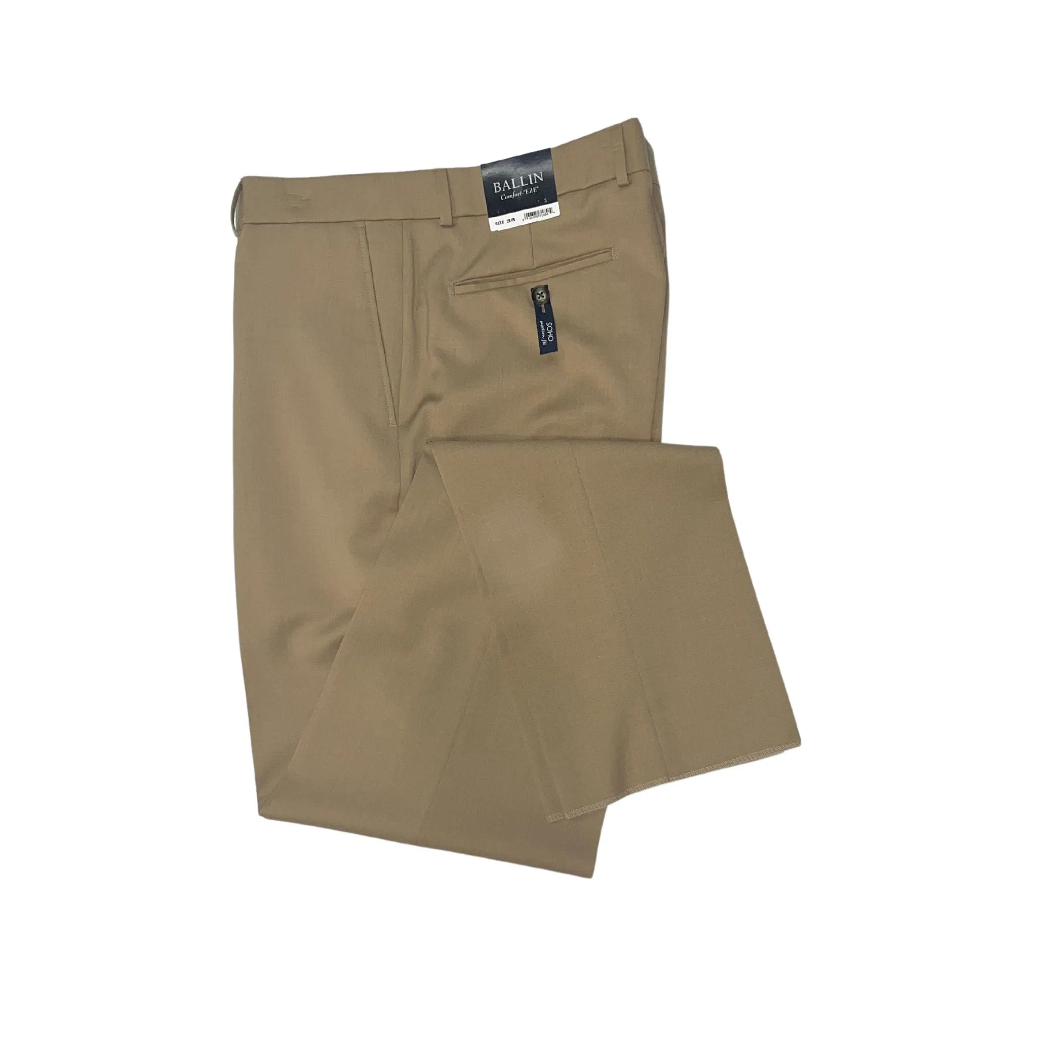 Ballin Modern Fit Super 120's Wool Gabardine Flat Front Pant in Tan Sporty Appeal Adjustable drawstring