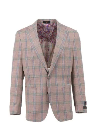 Tiglio Luxe Light Salmon with Blue Windowpane Dolcetto/THP Modern Fit half lined, Pure Wool Jacket TL4222 All Season Performance Weave