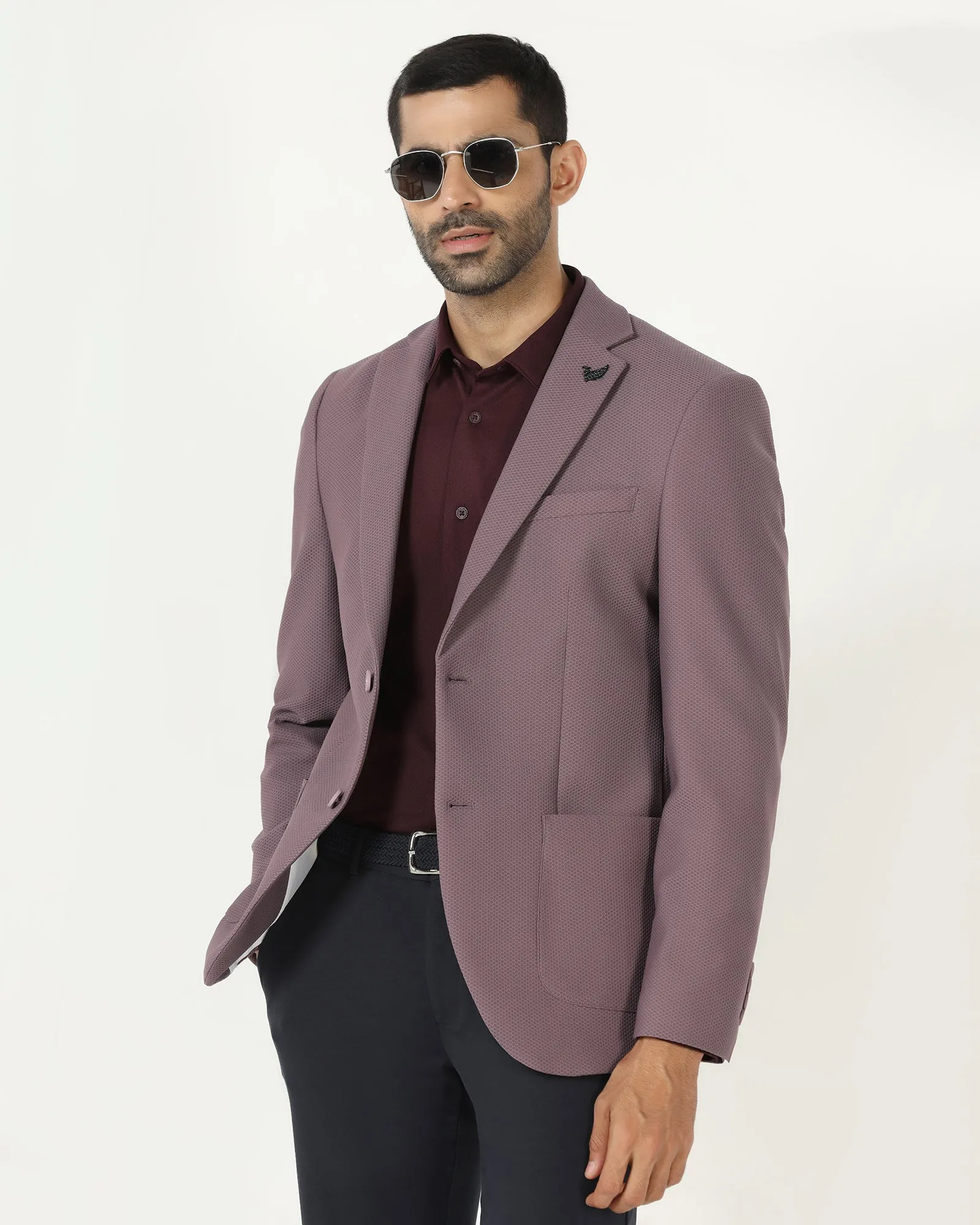 Dusty Pink TechPro Textured Blazer - Bowmore Minimal Aesthetic Knee Length