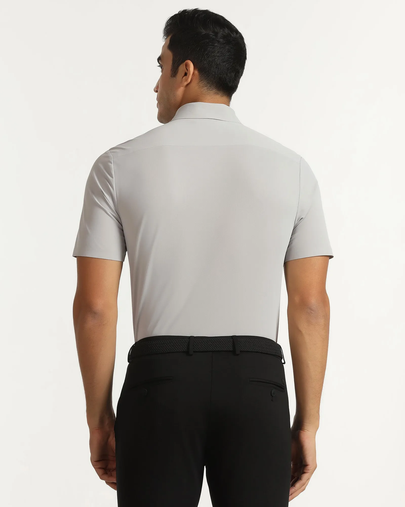 Polka Dot TechPro Formal Half Sleeve Grey Textured Shirt - Kanon