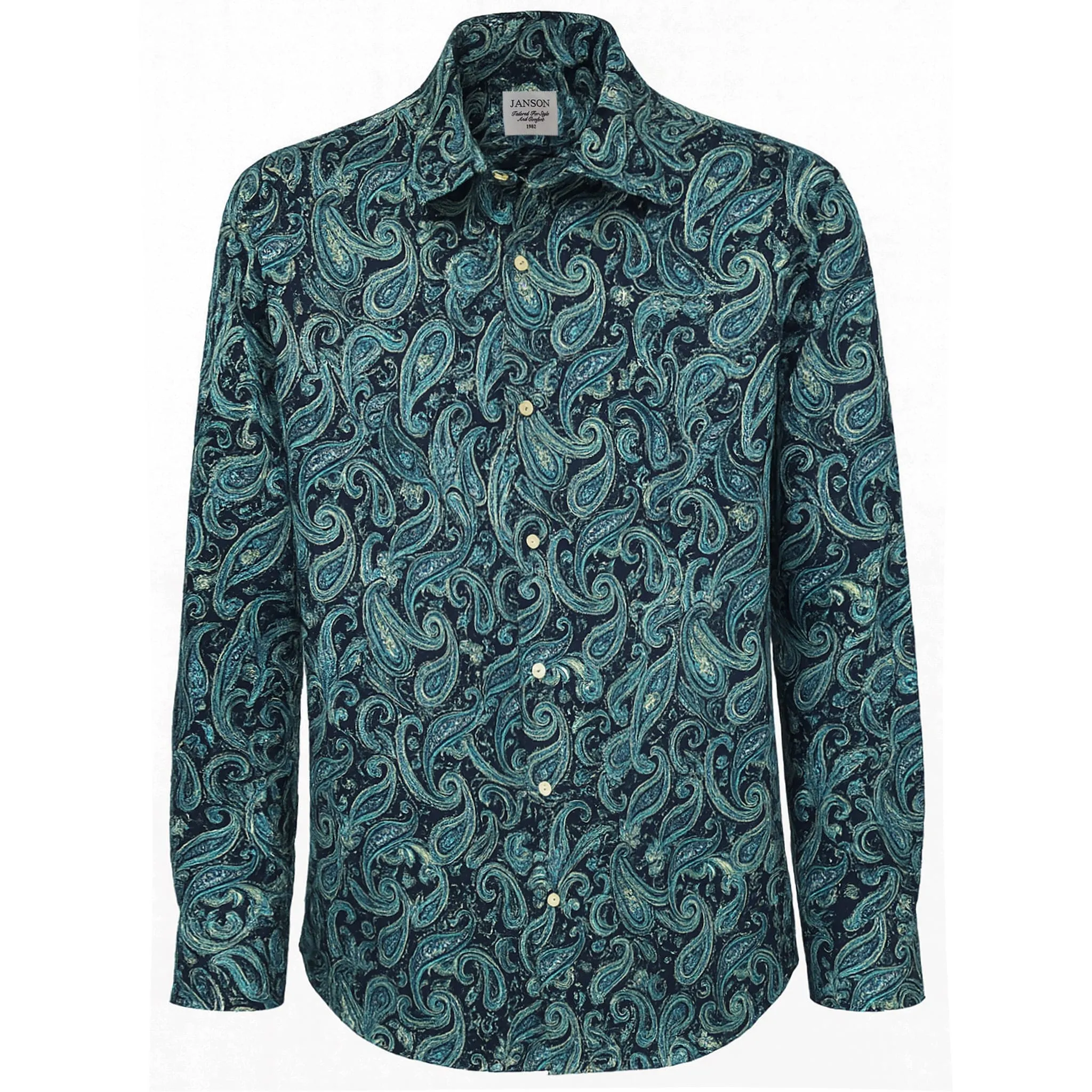 V-neck style Weekend Casual Janson Sport Shirt-100% Cotton Satin Finish, European Made