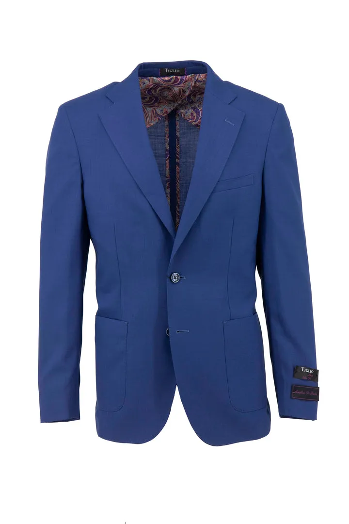 Easy Care Machine Washable Hypoallergenic Textile Tiglio Luxe Royal Blue Veneto/THP Slim Fit half lined, Pure Wool Jacket TL101796