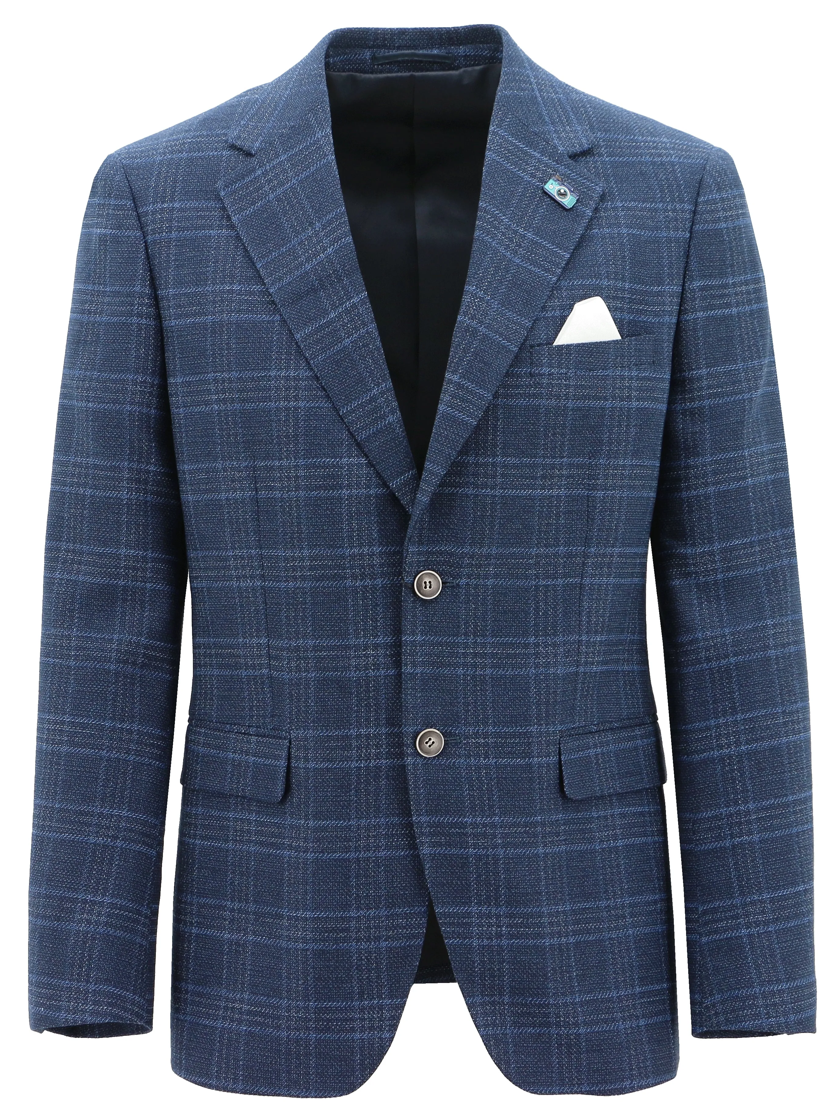 Turin Blue Checked Sports Jacket Long Length AdjustableHood
