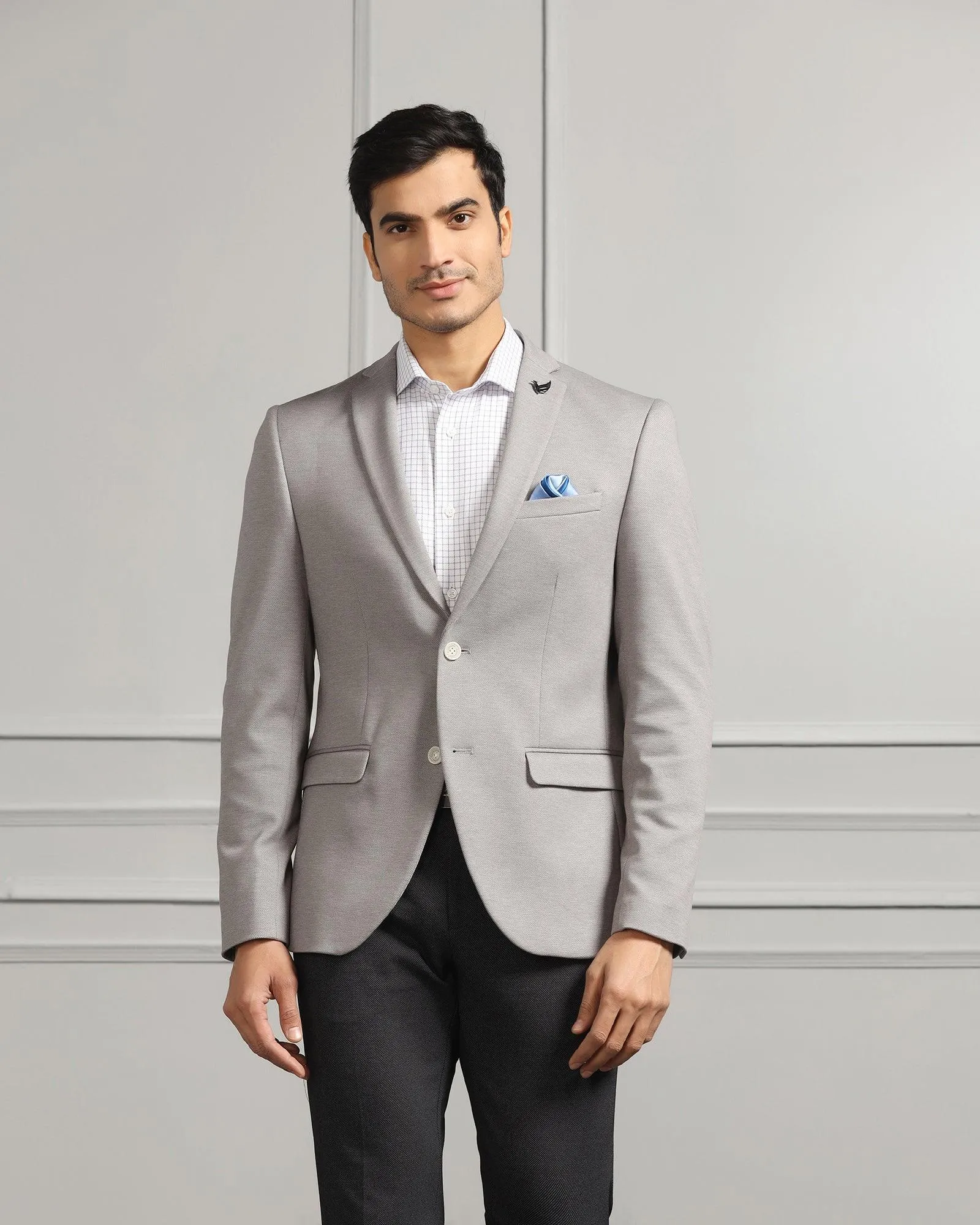 Sleek Layer Look Formal Light Grey Textured Blazer - Caleb