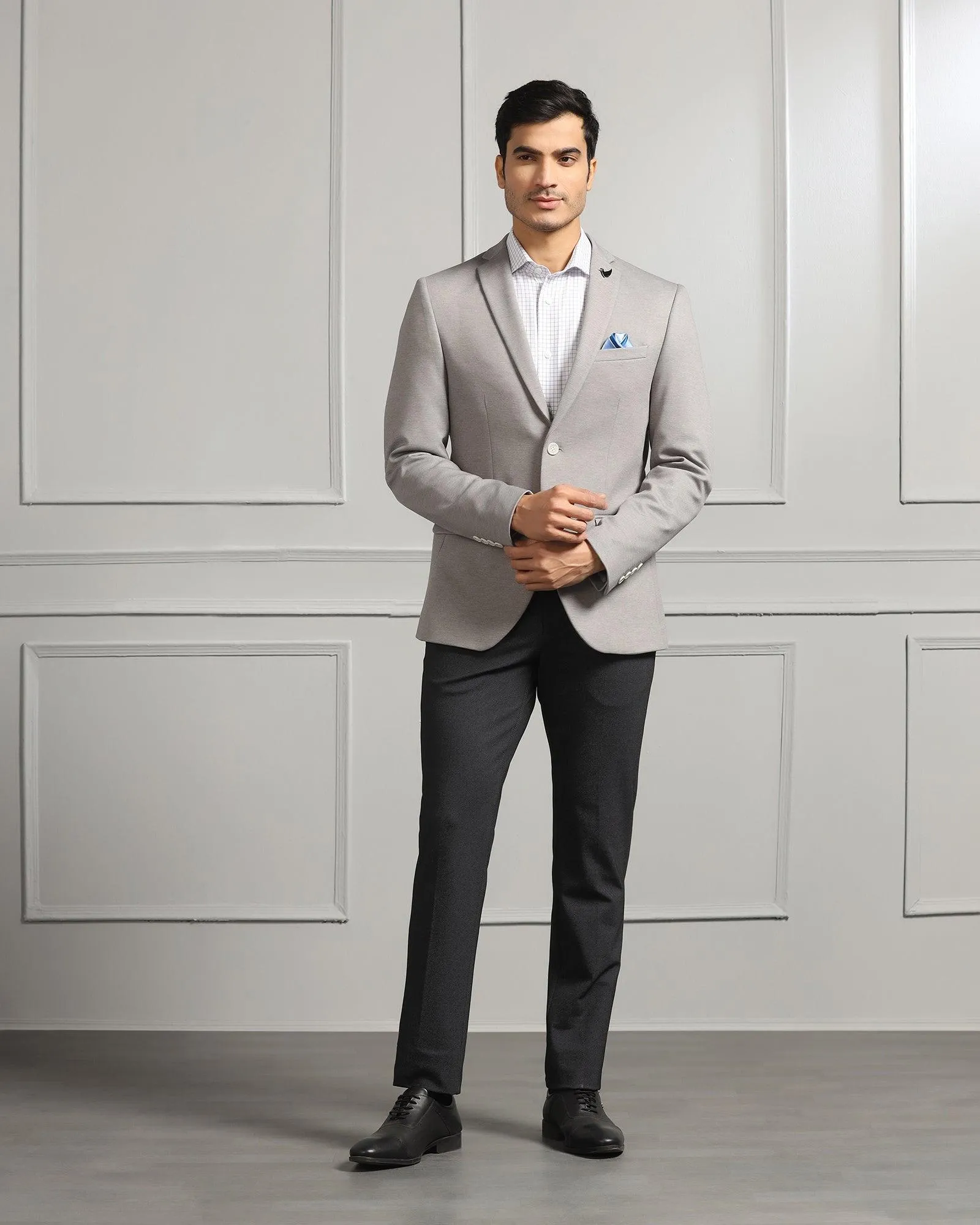 Flexible Joint Mobility Formal Light Grey Textured Blazer - Caleb
