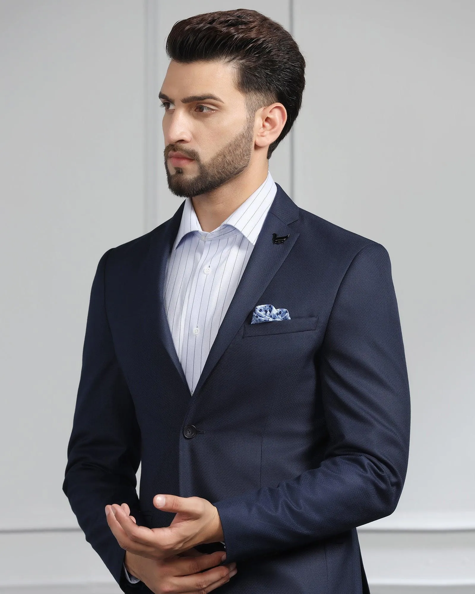 Evening Out Simple Chill Piece Formal Navy Textured Blazer - Magna