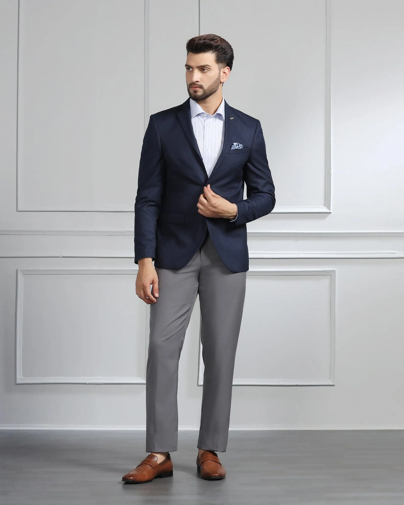 Rugged Daily Style Formal Navy Textured Blazer - Magna