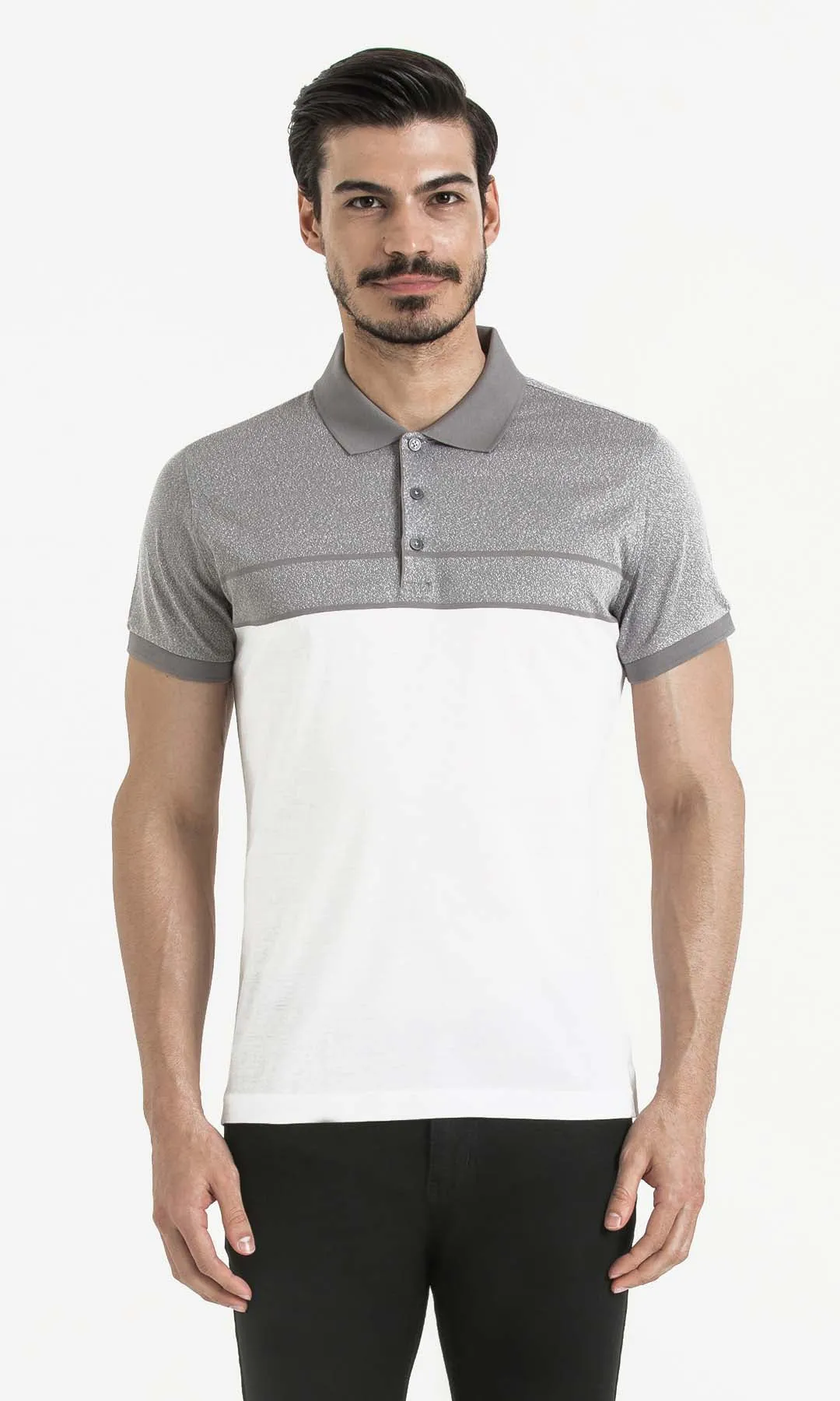 Regular Fit Cotton Gray - White Polo T-Shirt Performance Wear