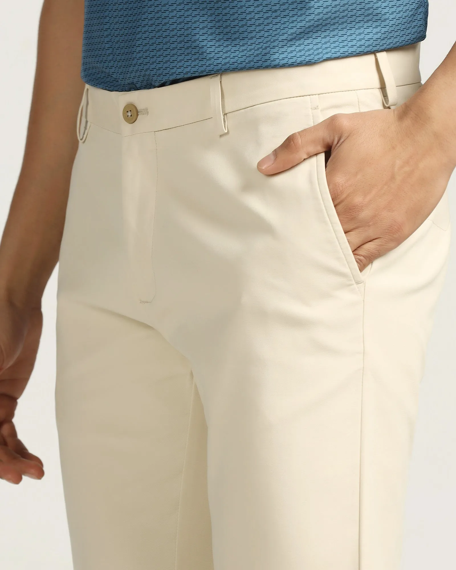 TechPro Slim Fit B-91 Casual Beige Solid Khakis - Sandy Sporty Stretch Fit Soft Performance