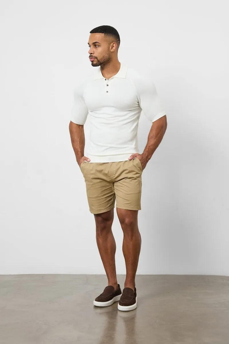 ribbed texture Athletic Fit Chino Shorts 7" in Dark Sand