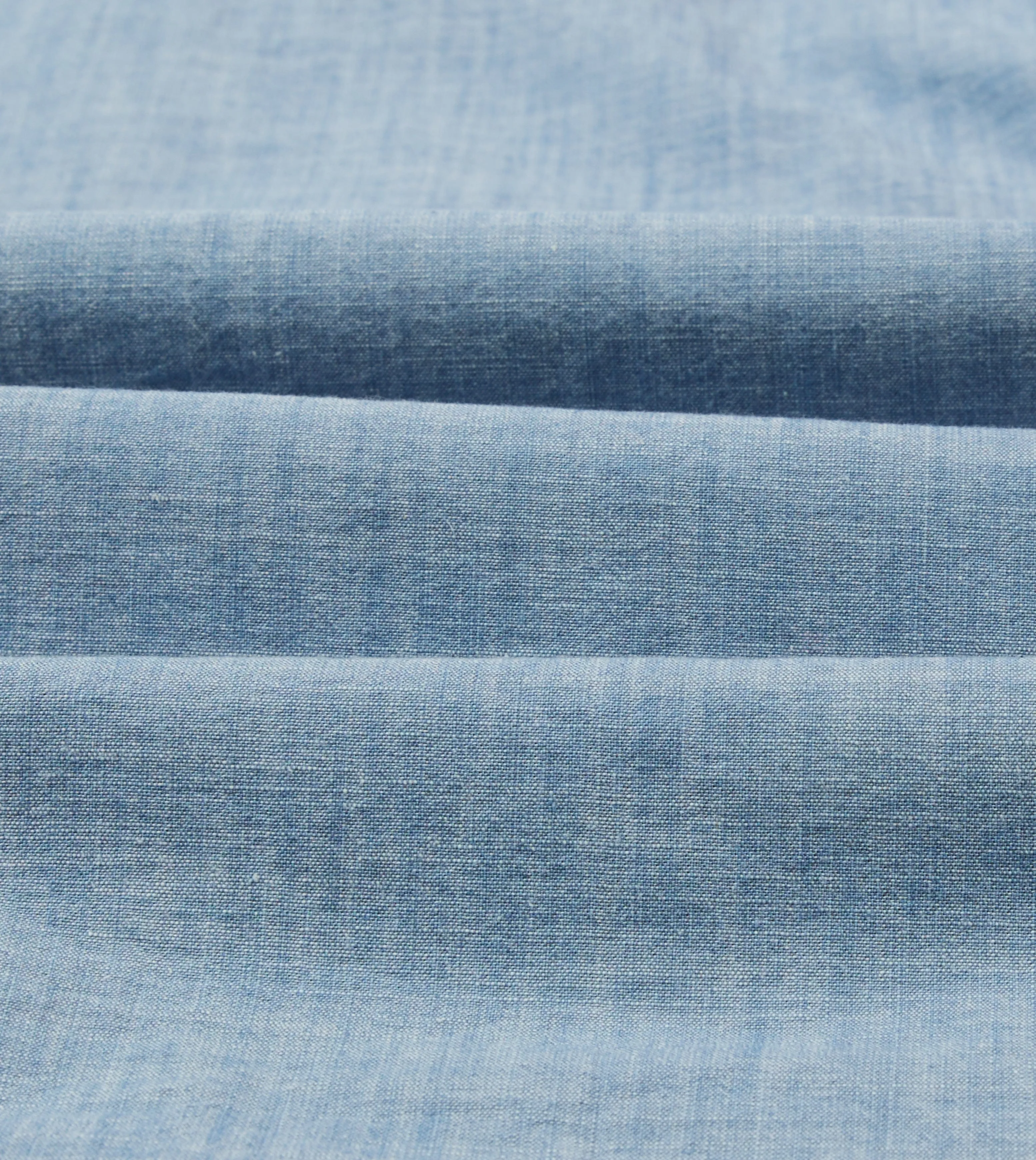 Neutral Tone Sleek Silhouette Bleach Wash Chambray Cotton Long Sleeve Cuban Shirt